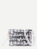 Romwe White Letters Sequins Pu Crossbody Bag