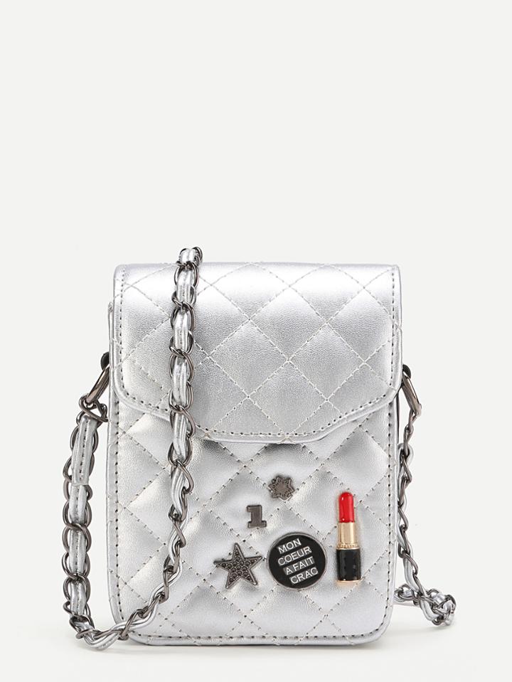 Romwe Lipstick Quilted Crossbody Bag