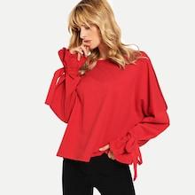 Romwe Knot Detail Split Sleeve Solid Sweatshirt
