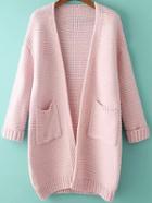 Romwe With Pockets Knit Pink Cardigan