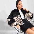 Romwe Zip Up Leopard Pattern Faux Fur Coat