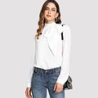Romwe Mock Neck Bow Embellished Top