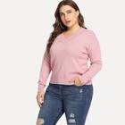 Romwe Plus V-neck Solid Sweater