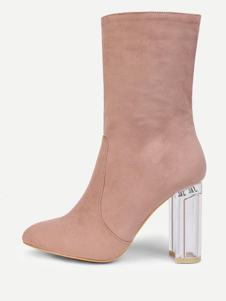 Romwe Clear Heeled Pointed Toe Suede Boots
