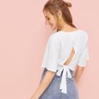 Romwe Knot Back Solid Crop Tee