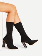 Romwe Pointed Toe Block Heeled Knit Boots