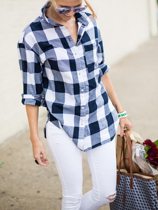 Romwe White Blue Long Sleeve Lapel Plaid Blouse