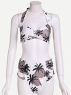 Romwe White Coconut Tree Print High Waist Bikini Set