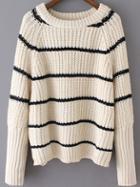 Romwe Bat Sleeve Striped Beige Sweater