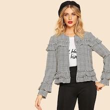 Romwe Frill Trim Plaid 60s Short Coat