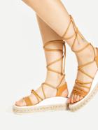 Romwe Lace Up Woven Flatform Sandals