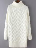 Romwe Turtleneck Cable Knit White Sweater Dress