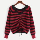 Romwe Drawstring Hem Striped Sweater