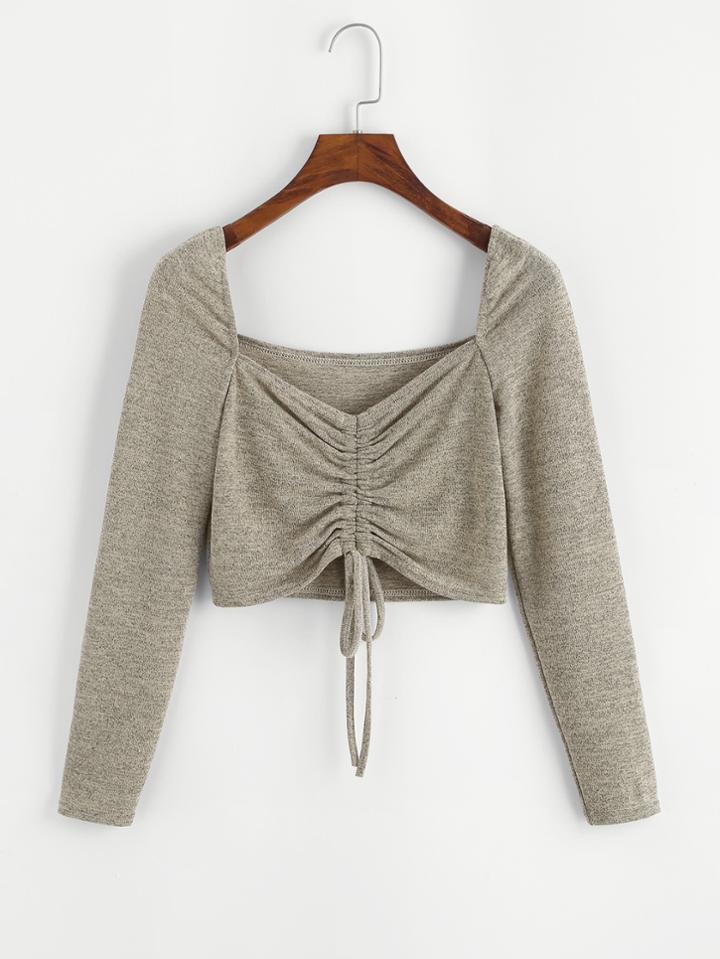 Romwe Drawstring Ruched Crop Tee