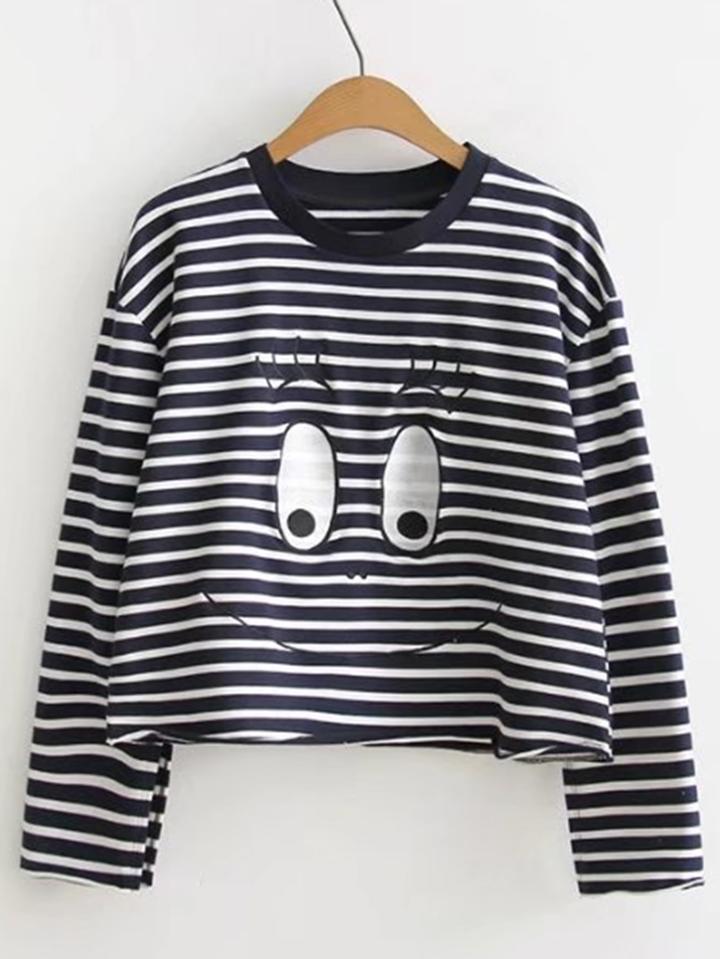 Romwe Embroidered Eye Striped Sweatshirt