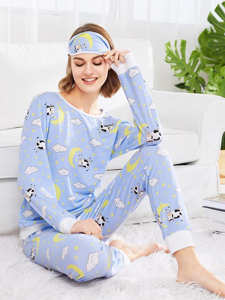 Romwe Cow Print Sweat & Jogger Set
