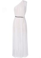 Romwe Oblique Shoulder With Belt Maxi Pleated Dress