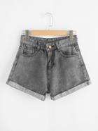 Romwe Bleach Wash Roll Up Hem Denim Shorts