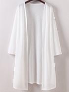 Romwe White Long Sleeve Split Side Cardigan Outerwear