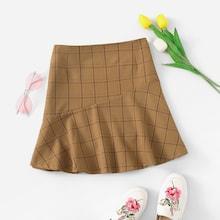 Romwe Plaid Ruffle Hem Skirt