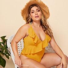 Romwe Plus Ruffle One Piece Swimwear