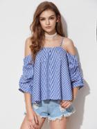 Romwe Cold Shoulder Gingham Top