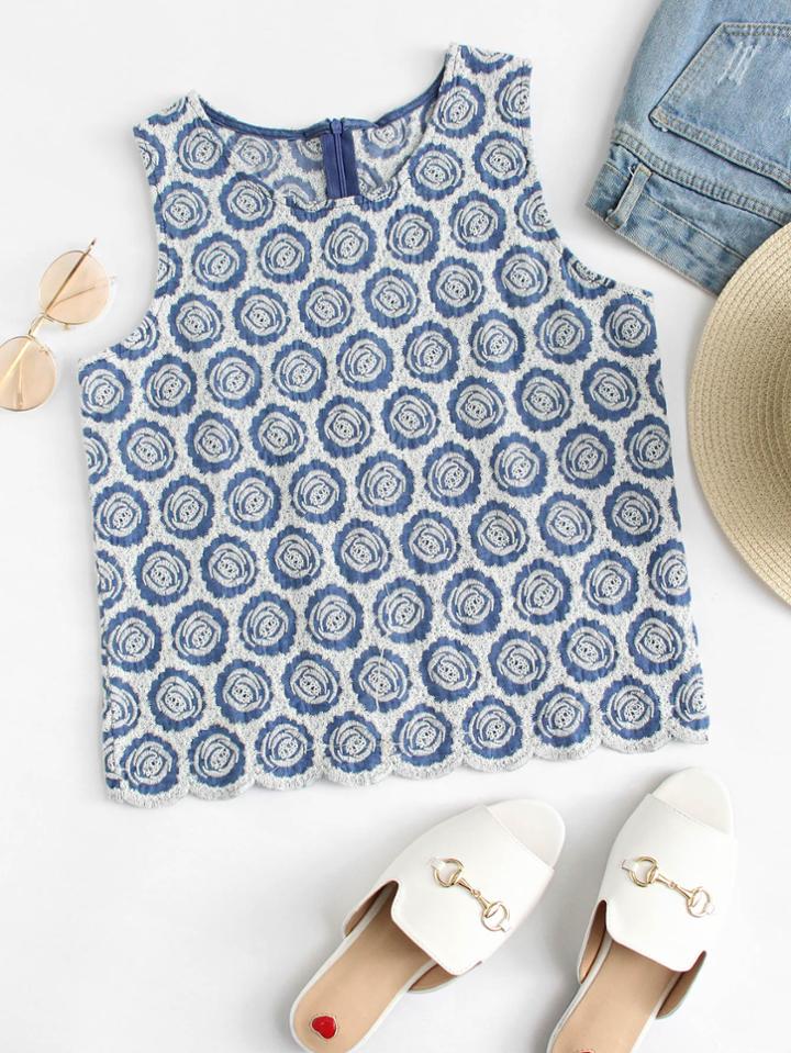 Romwe Rose Embroidered Denim Tank Top