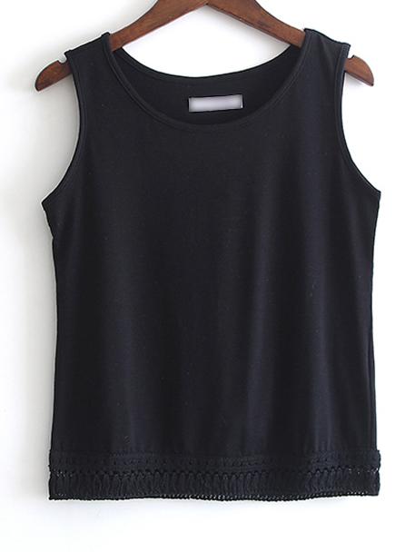 Romwe Black Sleeveless Tassel Slim Vest