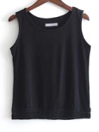 Romwe Black Sleeveless Tassel Slim Vest