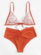 Romwe Lace Overlay Bikini Set