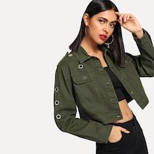 Romwe Grommet Insert Crop Jacket