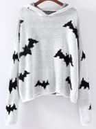 Romwe White Bat Pattern Hooded Sweater