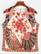 Romwe Multicolor Vintage Print Sleeveless Top