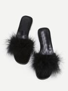 Romwe Faux Fur Decorated Slide Flat Sandals