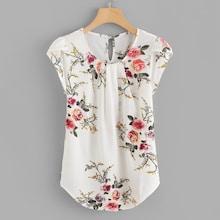 Romwe Petal Sleeve Florals Blouse
