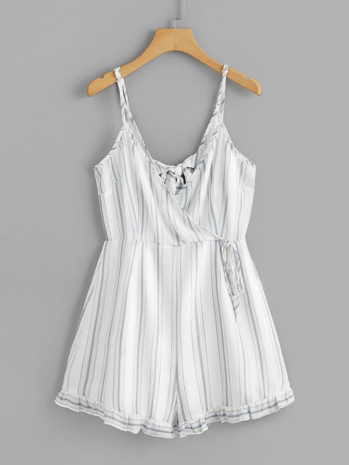 Romwe V Neckline Not Back Striped Romper