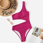 Romwe One Shoulder Ribbed Cut-out One Piece Swim