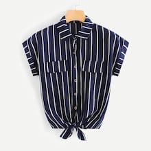 Romwe Tie Hem Striped Blouse