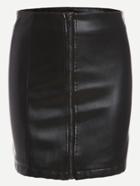 Romwe Black Faux Leather Zipper Front Bodycon Skirt