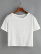 Romwe Embroidered Crop White T-shirt