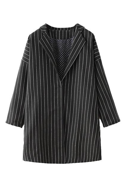 Romwe Striped Lapel Collar Black Coat