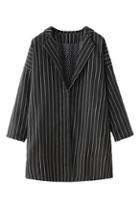 Romwe Striped Lapel Collar Black Coat