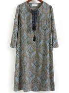 Romwe Paisley Print Lace Up Tunic Dress