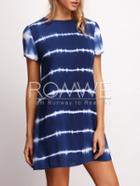 Romwe Blue Short Sleeve Mock Neck Shift Dress