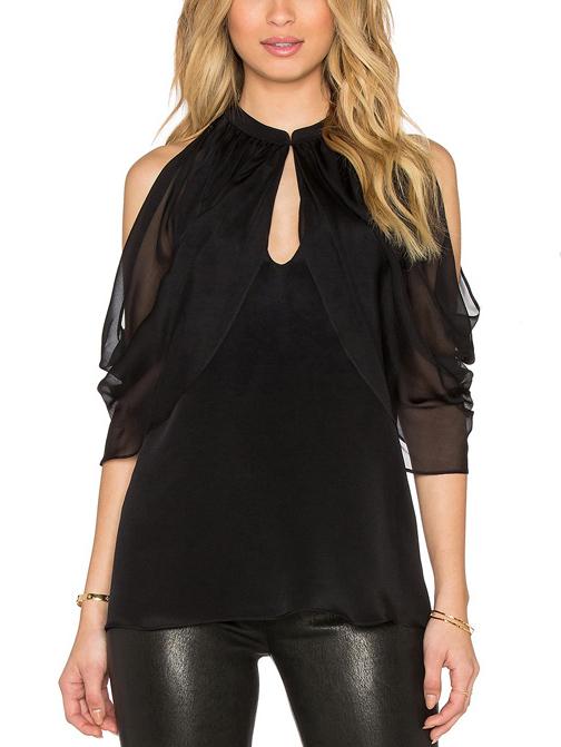 Romwe Keyhole Neck Open Shoulder Blouse