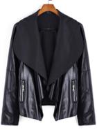 Romwe Lapel Zipper High Low Pu Jacket