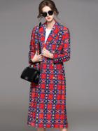 Romwe Multicolor V Neck Long Sleeve Print Pockets Coat