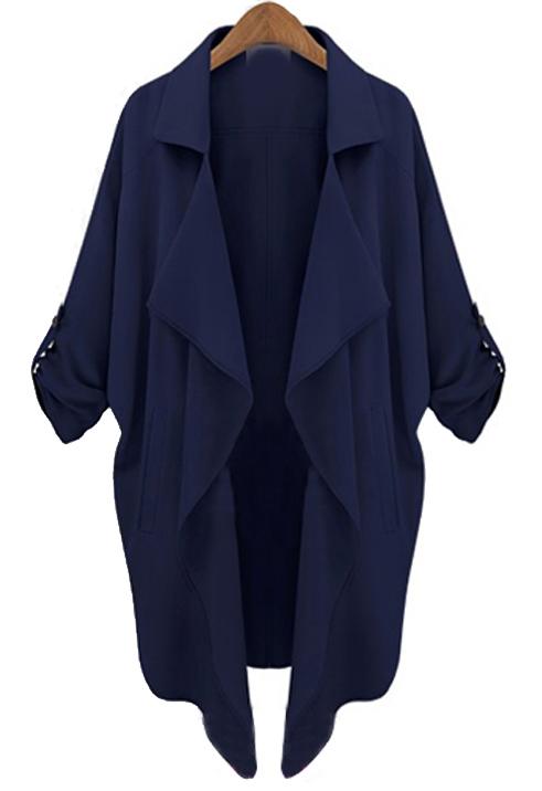 Romwe Casual Loose Pockets Navy Coat