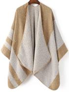 Romwe Khaki Color Block Shawl Collar Poncho Sweater