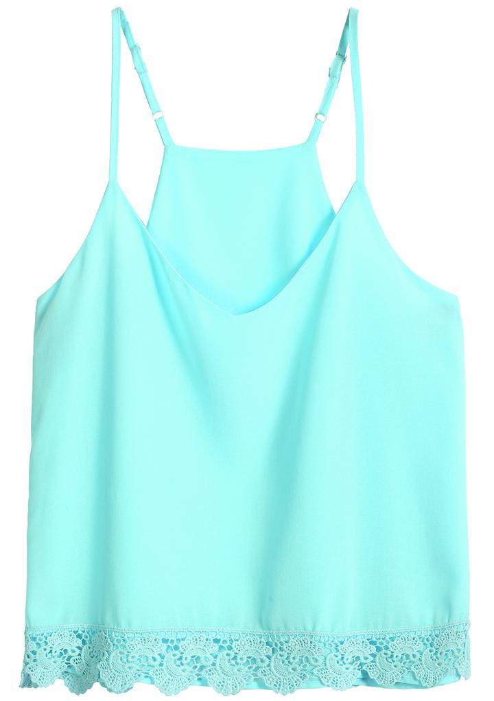 Romwe Spaghetti Strap Lace Chiffon Green Vest